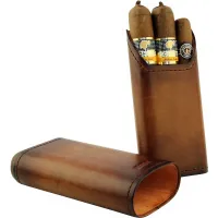 adorini Echt Vintage Bruin Leren Sigarenkoker 2-3 Sigaren